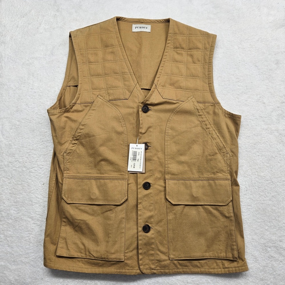 James Purdey Mens Light Functional Cotton Game Vest Tan Shooting Waistcoat 3XL